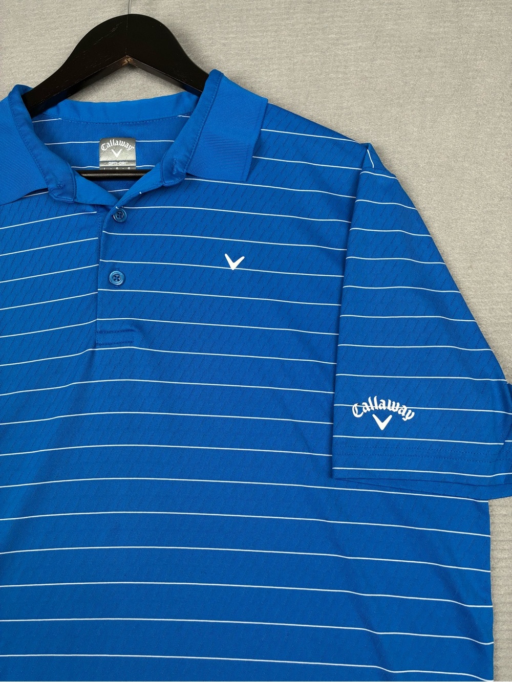 Callaway Golf Opti-Dri Polo Royal Blue Horizontal Stripe Performance Mens Large